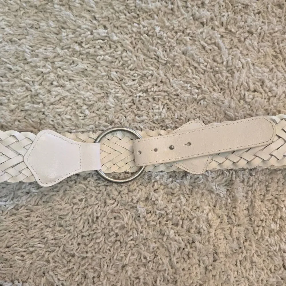 White Leather Braided Belt Large